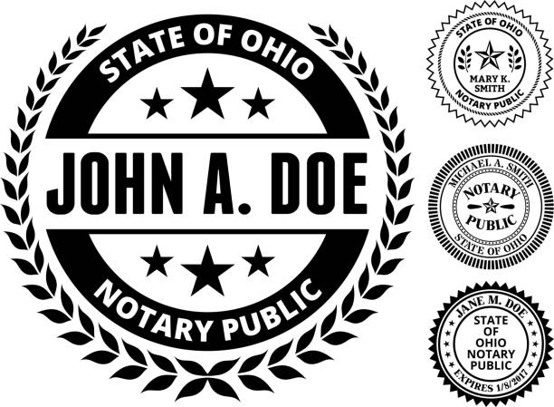 Ohio State Notary Public Black and White Seal Ohio State Notary Public Black and White Seal. This image features a state notary seal on a round sticker design with a laurel around it. The image is a black and white vector illustration. It's placed against a white background. There are three more alternative designs of the seal on the right of the image. This royalty free vector illustration is ideal for legal industry concepts. ohio symbols stock illustrations