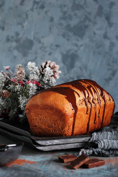 homemade chocolate bread with chocolate icing