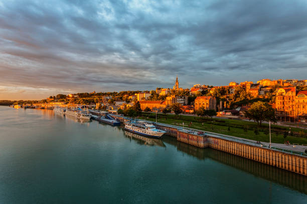 Panorama view on Belgrade fortress and old part of town, on confluence of two rivers