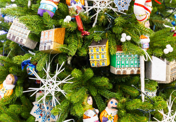 istock Christmas tree branch with decor closeup, new year 866734618