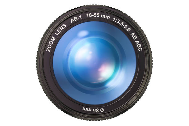 photography camera lens, 3d rendering isolated on white background - lens camera aperture isolated imagens e fotografias de stock