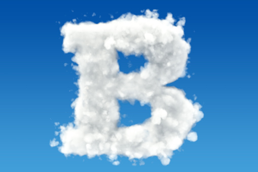 Letter B, alphabet from clouds in the sky. 3D rendering