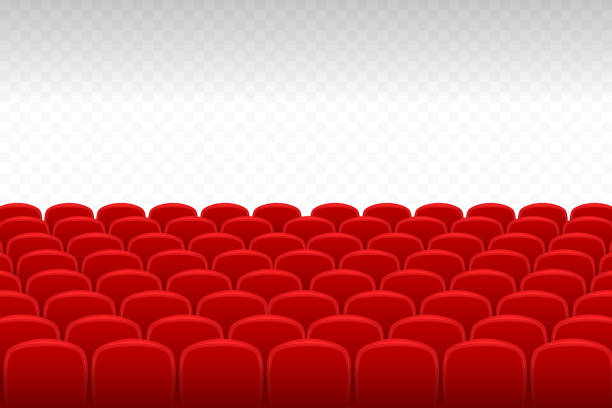 kino, teatr. rzędy czerwonych aksamitnych siedzeń z przezroczystym tłem, wolne miejsce na twoje potrzeby projektowe - red background red velvet textile stock illustrations