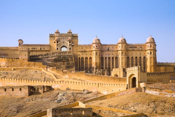 Amber palace, India The Amber palace or fort, a famous tourist destination in the town of Amber or Amer near Jaipur in the Rajasthan state of India amber fort stock pictures, royalty-free photos & images