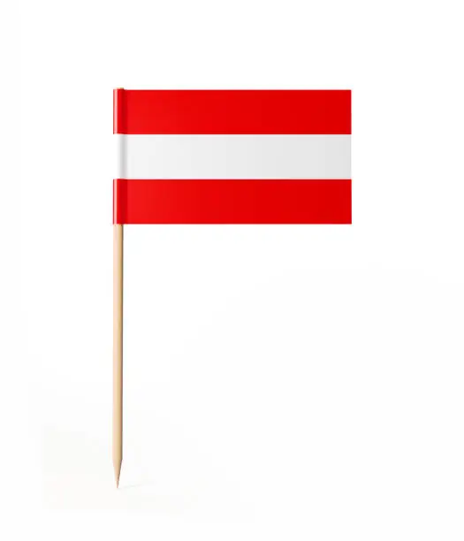 Tiny cocktail stick flag of Austria. With clipping path.