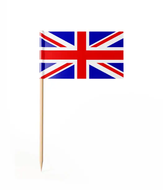 Tiny cocktail stick flag of Great Britain. With clipping path.