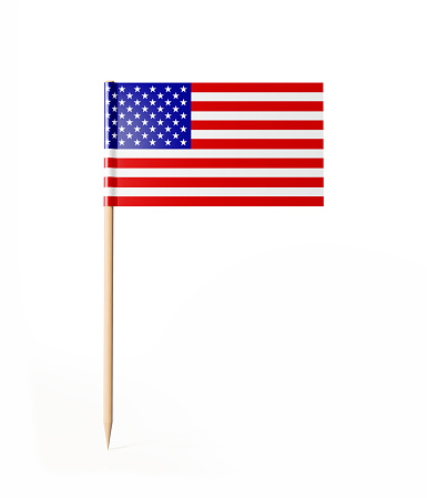 Tiny cocktail stick flag of USA. With clipping path.