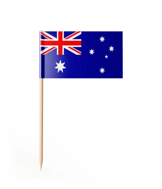 Tiny cocktail stick flag of Australia. With clipping path.