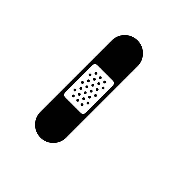 ilustrações, clipart, desenhos animados e ícones de ícone de ajuda de banda. ícone negro, minimalista, isolado no fundo branco. - adhesive bandage bandage vector computer graphic