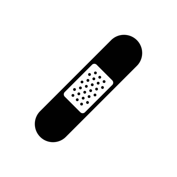 Band aid icon. Black, minimalist icon isolated on white background. Band aid icon. Black, minimalist icon isolated on white background. Medical patch simple silhouette. Web site page and mobile app design vector element. adhesive bandage stock illustrations