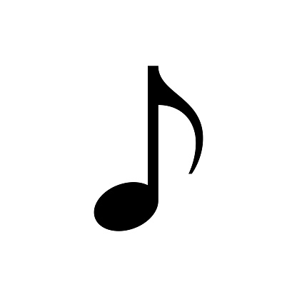 Music note icon. Black, minimalist icon isolated on white background. Eighth note simple silhouette. Web site page and mobile app design vector element.