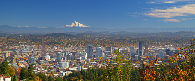 Panoramic Aerial view of Portland, Oregon take in Autumn