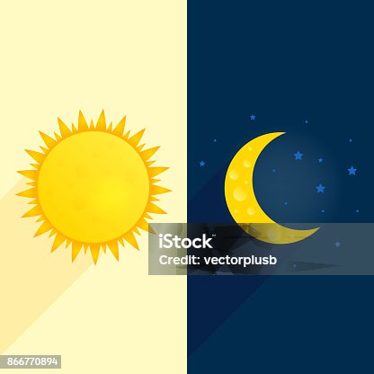 istock Sun, moon, stars banner. Day and night time concept vector. Sunny flyer illustration. Weather background. Forecast concept Daytime poster 866770894