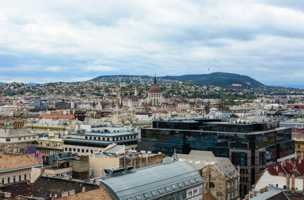 Cityscape of Budapest and Hungarian Parliament. Old european town