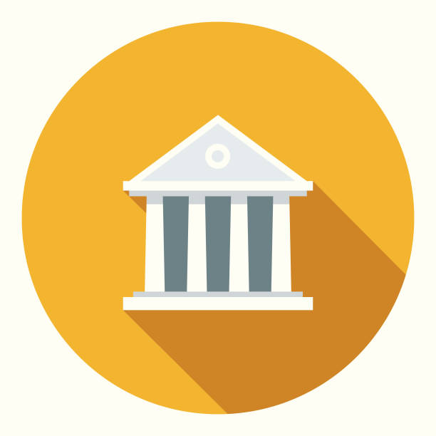 flache bauform banking und finance bank-symbol mit seite schatten - bank stock-grafiken, -clipart, -cartoons und -symbole