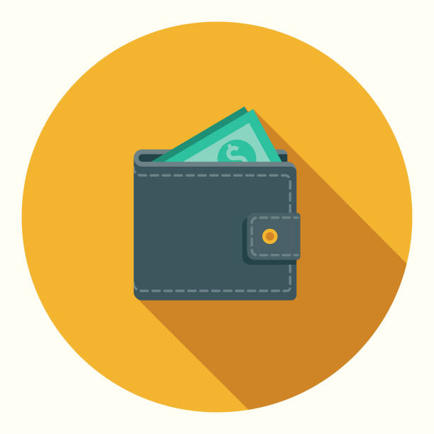 Flat Design Banking and Finance Wallet Icon with Side Shadow A flat design styled baking and finance icon with a long side shadow. File is built in CMYK for optimal printing. Color swatches are global so it’s easy to edit and change the colors. wallet illustrations stock illustrations