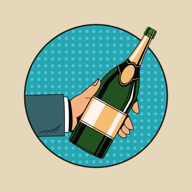 illustrazioni stock, clip art, cartoni animati e icone di tendenza di champagne toast pop art - party business toast champagne