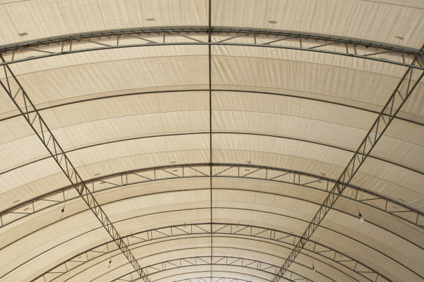 지붕 돔 construtction, 캔버스와 금속 시트 - shade textile roof covering 뉴스 사진 이미지