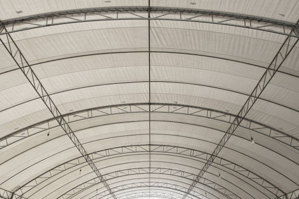 지붕 돔 construtction, 캔버스와 금속 시트 - shade textile roof covering 뉴스 사진 이미지