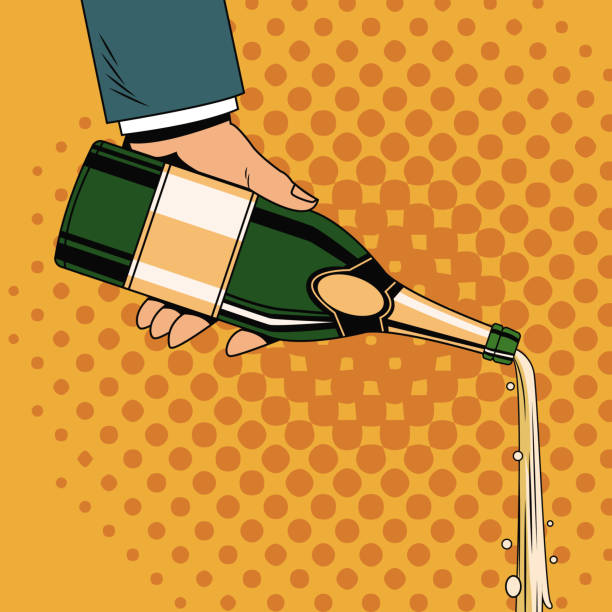 illustrazioni stock, clip art, cartoni animati e icone di tendenza di champagne toast pop art - party business toast champagne