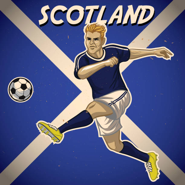 Scotland soccer player with flag background vector of Scotland soccer player with flag background scotland football team stock illustrations