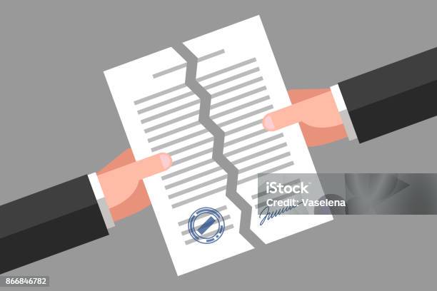 Torn Document Cancellation Of Contract Or Agreement Stock Illustration - Download Image Now