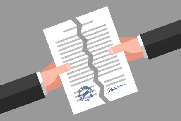 Vector illustration of Torn document. Cancellation of contract or agreement