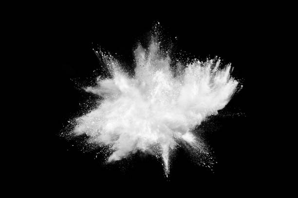 istock Freeze motion of white powder explosions isolated on black background 866849512