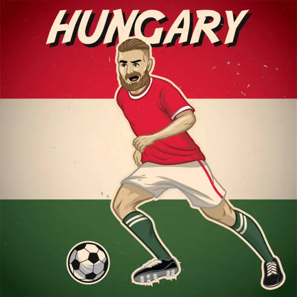 Vector illustration of Hungary soccer player with flag background