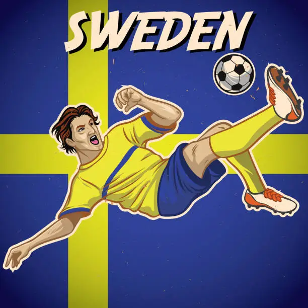 Vector illustration of Sweden soccer player with flag background