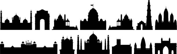 ilustraciones, imágenes clip art, dibujos animados e iconos de stock de monumentos de india - india gate gateway to india mumbai