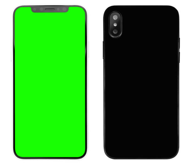 New black smart phone concept with vertical dual camera and green chroma key screen for mobile app logo