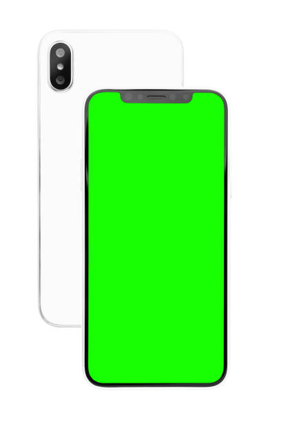 istock New modern white smartphone device isolated on white studio background.Trendy mobile phone model with huge touch screen and vertical dual lens camera on back panel 866862844