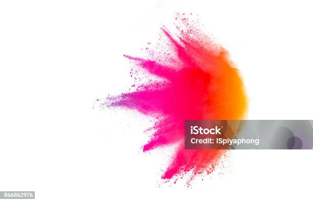 Freeze Motion Of Colored Powder Explosions Isolated On White Background Stock Photo - Download Image Now