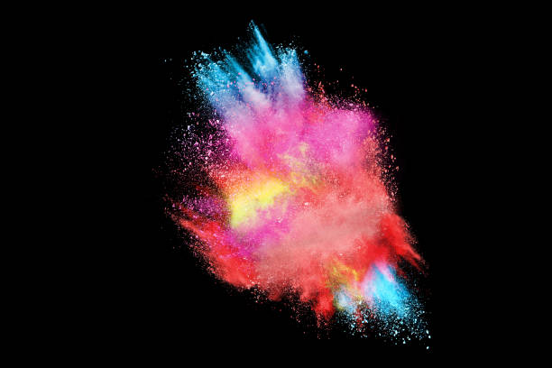 istock Freeze motion of colored powder explosions isolated on black background 866866286