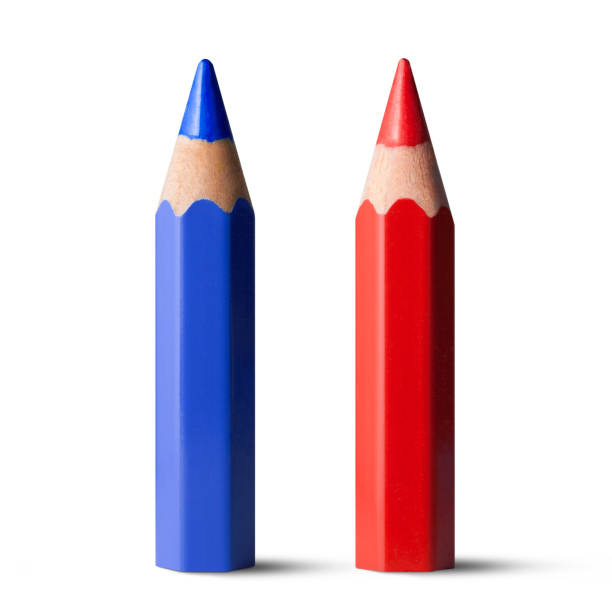 istock French design. Blue and red pencil on a white background. 866870882