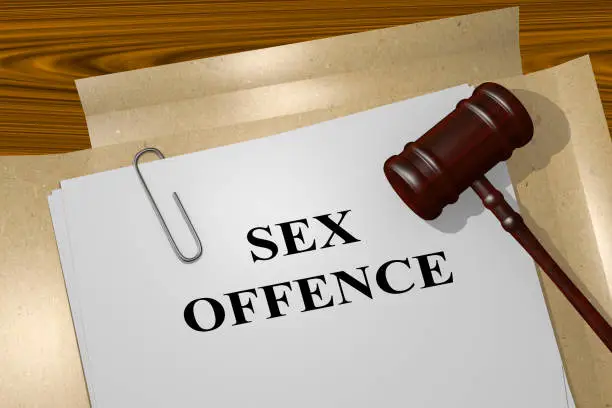 3D illustration of SEX OFFENCE title on Legal Documents. Legal concept.