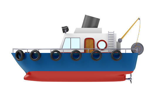 fishing boat side view isolated on white background. 3d illustration
