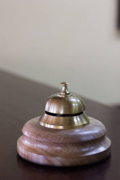 istock Service bell in a hotel reception for concierge alarm on desk. 866879260