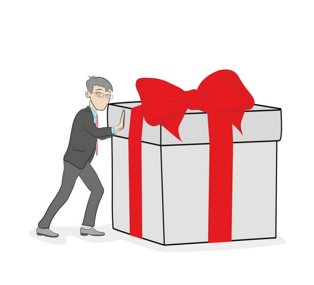 istock The person pushes the box with the gift. The concept of a gift for a holiday. vector illustration. 866879570
