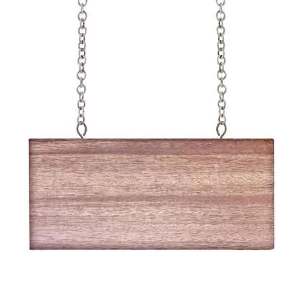 istock Wood sign from a chain isolated on white 866879782