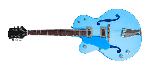 blue electric guitar in white back