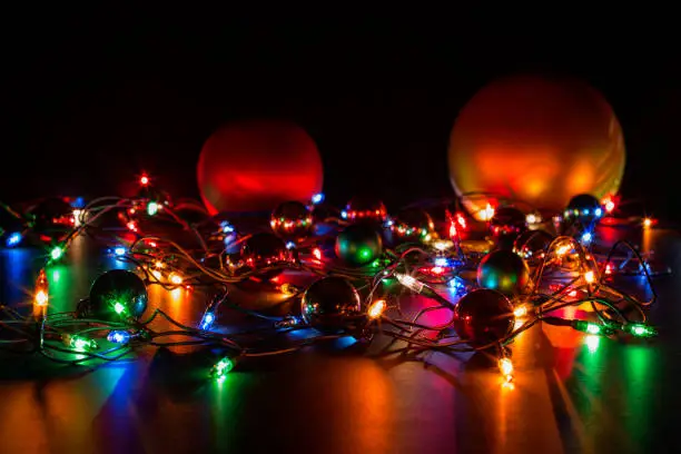 Christmas balls  on a greeting card merry Christmas
