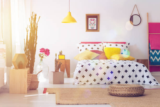 istock Pouf in folk bedroom interior 866887662