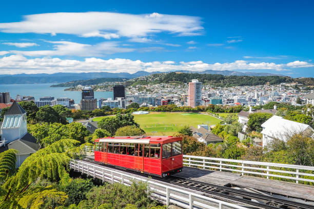Wellington Cable Car, the landmark of New Zealand. The most famous landmark in Wellington. new zealand stock pictures, royalty-free photos & images