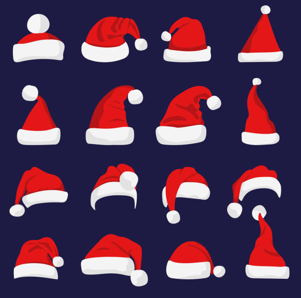 stockillustraties, clipart, cartoons en iconen met kerstman rood hoed silhouet. - kerstmuts