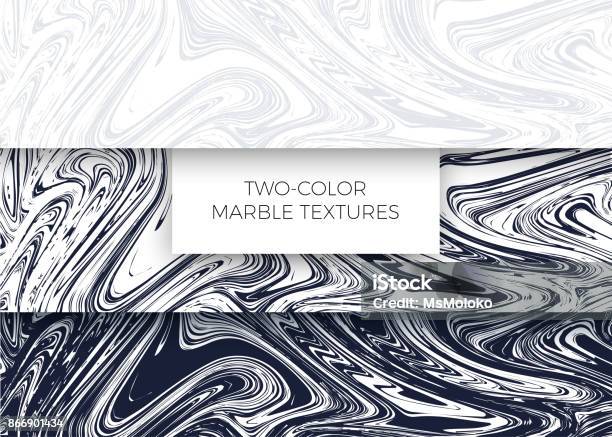 Set Of Light Gray And Dark Blue Marble Textures Vector Backgrounds Stock Illustration - Download Image Now