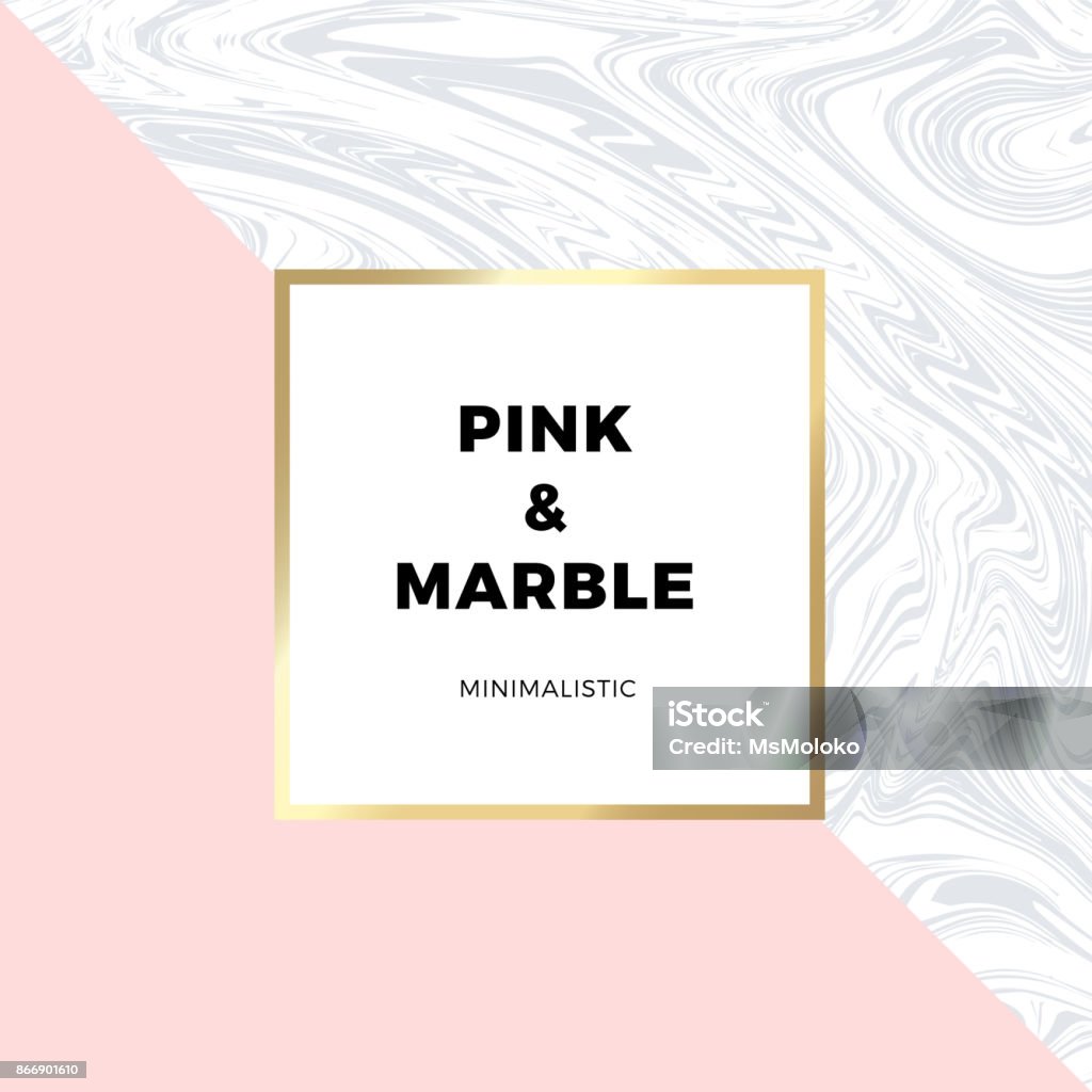 Trendy pink geometric card or flyer design wiht contrast shapes, marble texture, gold frame and space for text. Vector illustration Trendy pink geometric card or flyer design wiht contrast shapes, marble texture, gold frame and space for text. Vector illustration. Pink Color stock vector