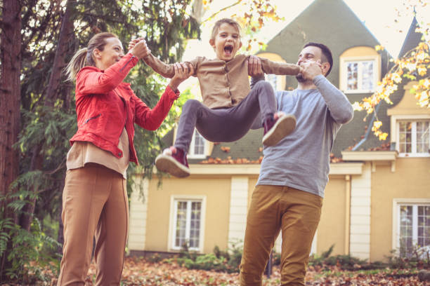 istock Happy family playing outside. On the move. 866902014