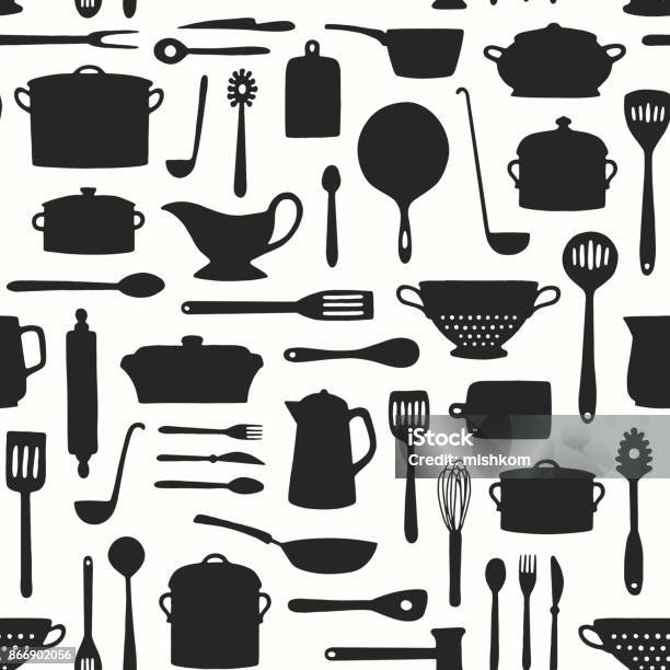 Seamless Kitchenware Pattern Stock Illustration - Download Image Now - Cooking Pan, Cooking, Kitchen Utensil